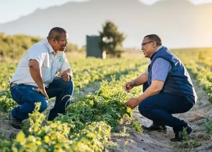 Farmers discussing crop development