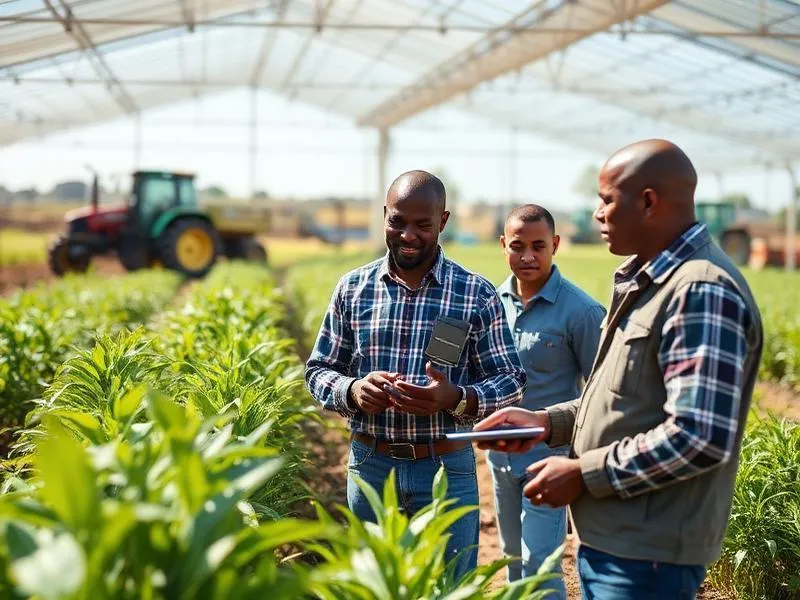 Agricultural professionals in a greenhouse